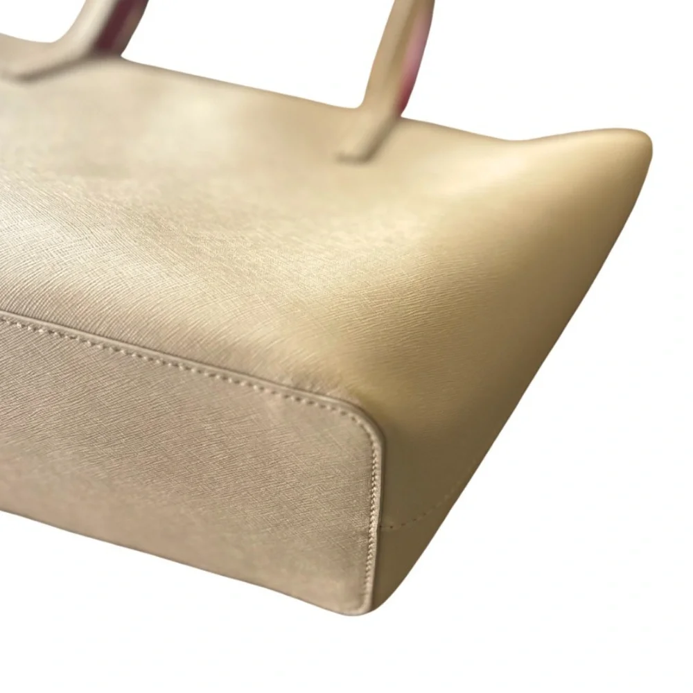 ♠️ Kate Spade New York Saffiano Leather Tote – Beige w/ Red Interior